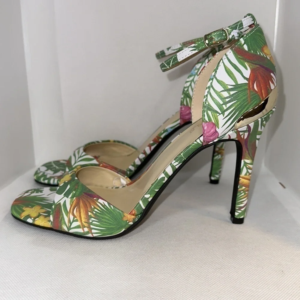 Guess Tropical Print Stiletto Heels with Ankle Strap Size 9.5M - NWOT